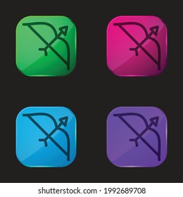Arch With Arrow Hand Drawn Tool four color glass button icon