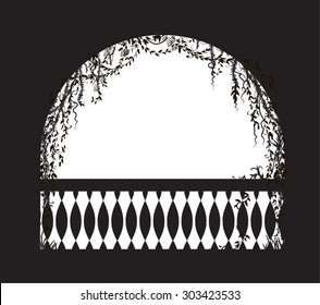 arch balcony with curl vines and plant, silhouette, shadows, background