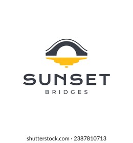 arch bridge classic construction legend river sunset simple colorful logo design vector icon illustration