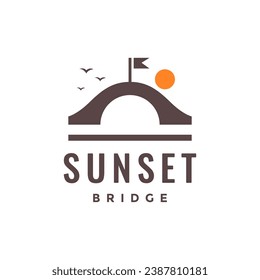 arch bridge classic village sunset simple hipster colorful logo design vector icon illustration