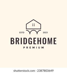 arch bridge with house line construction minimal architecture simple logo design vector icon illustration