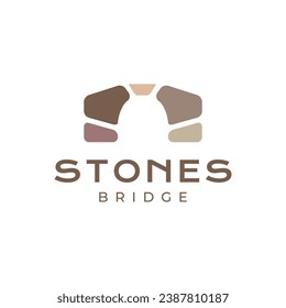 arch bridge stone colorful simple village logo design vector icon illustration