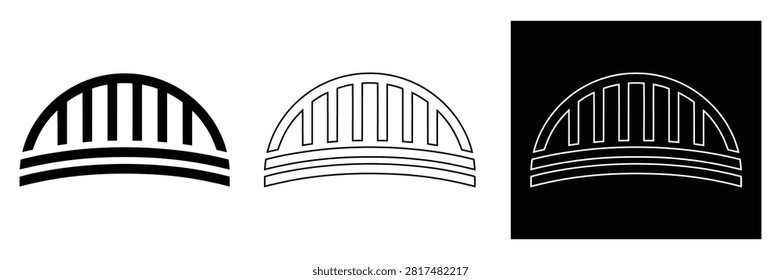 Arch Bridge Vector Icon Set - Solid, Line Art, and Inverted Styles