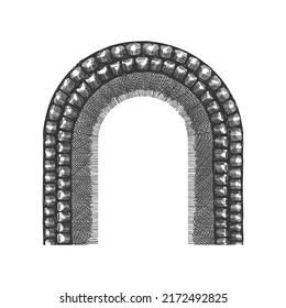 An arch, a cave, and a hand-drawn shelter. Vector illustration.