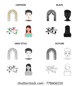 Arch for the ceremony, the host of the event, a comic man, the decoration of the celebration.Event Service set collection icons in cartoon black monochrome outline style vector symbol stock
