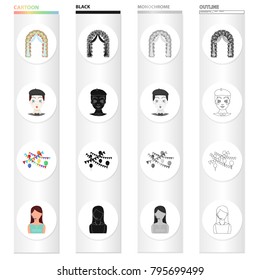 Arch for the ceremony, the host of the event, a comic man, the decoration of the celebration.Event Service set collection icons in cartoon black monochrome outline style vector symbol stock