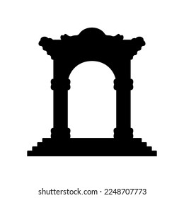 Arch with columns and stairs icon. Black silhouette. Vertical front view. Vector simple flat graphic illustration. Isolated object on a white background. Isolate.