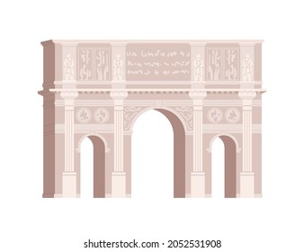 Arch Of Constantine In Rome. Ancient Triumphal Arc. Antique Roman Building With Archways. Historical Italian Architecture Of Roma. Flat Vector Illustration Isolated On White Background