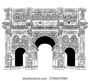 Arch of Constantine Rome Roma Italy Italia bw Illustration