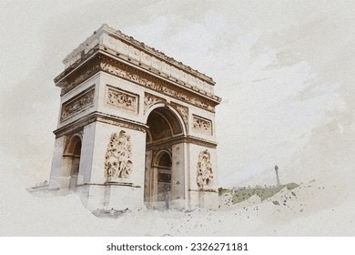 Arch de triumph watercolor vector
