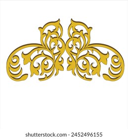 Arch decorative drawing in golden color with shadow with Indian motif in dull green on white color background.
