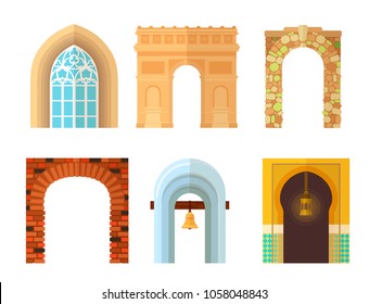 Arch Design Architecture Construction Frame Classic, Column Structure Gate Door Facade And Gateway Building Ancient Construction Vector Illustration.