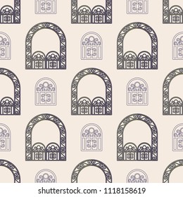 Arch design architecture construction frame seamless pattern background column gate door facade building construction vector illustration.