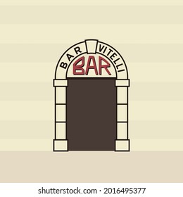 La Puerta Arco de un Bar. Arco del Café. Texto de la barra Vitelli. Ilustración del vector de plantilla.