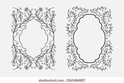 Arch floral border. mughal floral line art and silhouette style. vector illustration for invitation, poster or greeting ramadan kareem