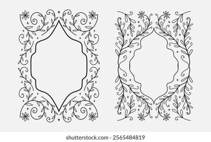 Arch floral border. mughal floral line art and silhouette style. vector illustration for invitation, poster or greeting ramadan kareem