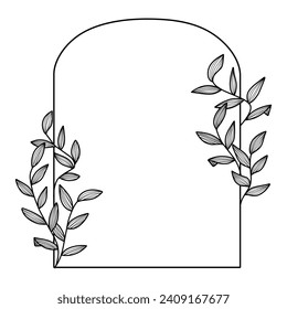 Marco floral de arco En un estilo lineal de moda. Adecuado para invitación de boda, guardar la fecha, tarjeta de saludo, marco de borde o carta. 