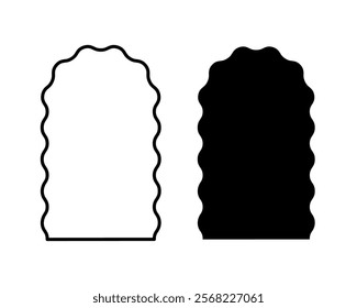 Arch frame and shape with wavy borders. Archways figures with curved edges. Windows or mirrors, portals or doors, empty text boxes isolated on white background. Vector graphic illustration.