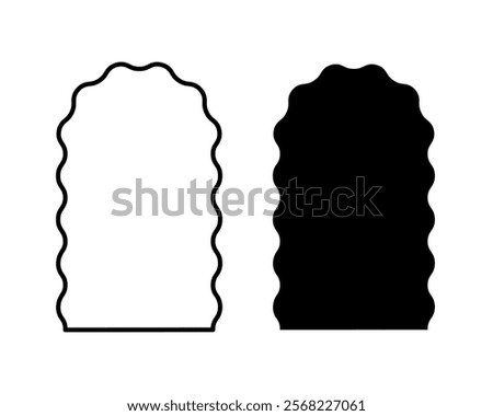 Arch frame and shape with wavy borders. Archways figures with curved edges. Windows or mirrors, portals or doors, empty text boxes isolated on white background. Vector graphic illustration.