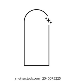 Arch frame with twinkles. Arc shape with sparkle icons. Boho decorative element. Vintage ornament in y2k style. Cosmic, mystic, futuristic decoration. Vector graphic illustration.