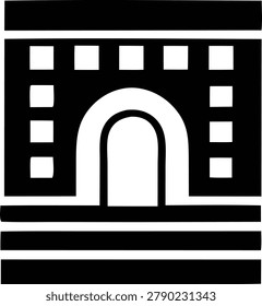 Arch gate silhouette icon with side window structures for urban architecture design isolated on white background graphic element representing tunnel or gateway passage.
