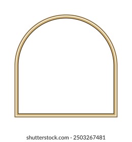 Arch gold frame. Isolated luxury arch shape golden border. Gold arch frame mockup design element. Vector illustration.