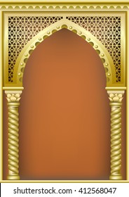 Arch of gold in the oriental style with Arabic traditional ornaments