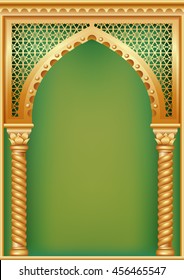 Arch of gold in the oriental style with Arabic traditional ornaments