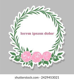 Arch of Green leaves and Pink Roses. Simple vector Illustration. Floral Design.
