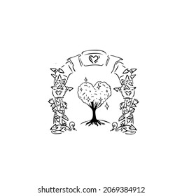 arch, heart, tree vector illustration art hand draw .