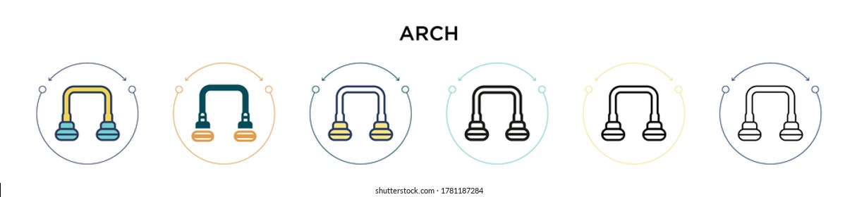 Arch icon in filled, thin line, outline and stroke style. Vector illustration of two colored and black arch vector icons designs can be used for mobile, ui, web