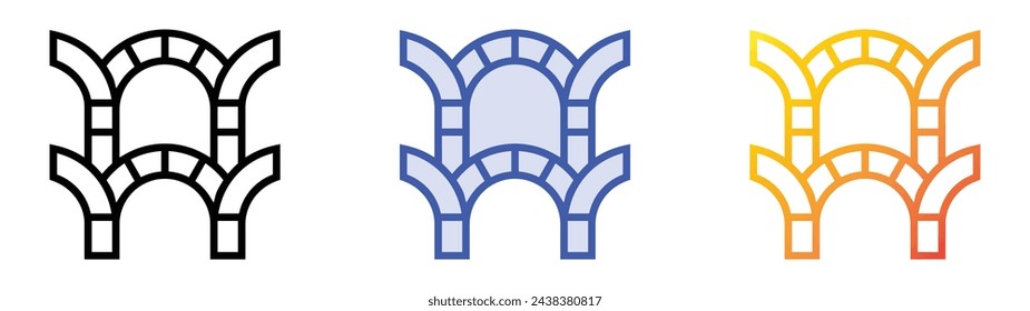 icono de arco. Diseño de estilo de relleno lineal, azul y degradado aislado sobre fondo blanco