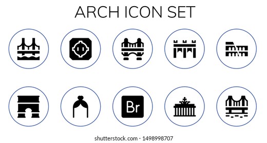 arch icon set. 10 filled arch icons.  Simple modern icons about  - Bridge, Arc, Dohyo, Arch, Brandenburg gate, Colosseum