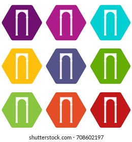 Arch icon set many color hexahedron isolated on white vector illustration