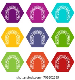 Arch icon set many color hexahedron isolated on white vector illustration