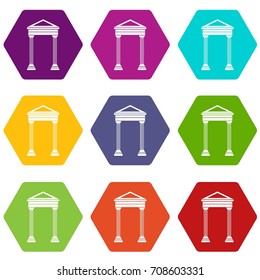 Arch icon set many color hexahedron isolated on white vector illustration