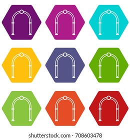 Arch icon set many color hexahedron isolated on white vector illustration