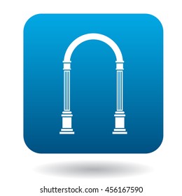Arch icon in simple style in blue square. Construction and interiors symbol