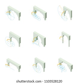 Arch icons set. Isometric set of 9 arch vector icons for web isolated on white background