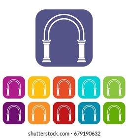 Arch icons set vector illustration in flat style In colors red, blue, green and other