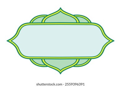 Arch Islamic Arabic frame and border ornamental with text box or copy space. Green Old mosque windows shape background template in oriental style. Vector template