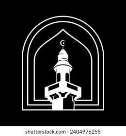 Arch line art with mnaret mosque vector illustration logo design