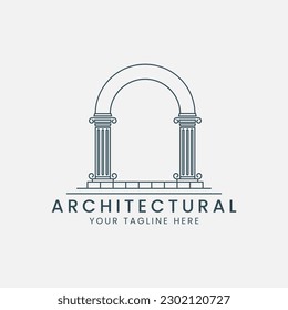 arch logo line art logo vector template illustration design. pillar icon design
