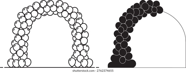 Arch made of balloons, party decoration, event entrance, celebration, graphic