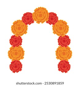 Arch made of orange and red marigold flowers, Vector