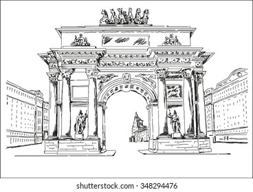 Arch - a monument. The architectural monument in graphic execution

