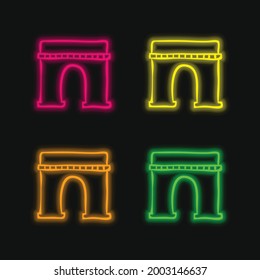 Arch Monumental Outlined Hand Drawn Construction four color glowing neon vector icon