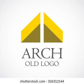 Arch old and classic monument tower abstract vector and logo design or template building business icon of company identity symbol concept