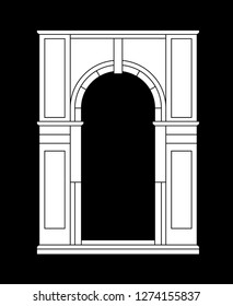 Arch. Part of european architecture. White vector silhouette.