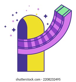 Arch with passage, isolated fantasy world or play setting. Stars and doorway with curved latter or staircase, glowing stars design. Sticker or video game element. Vector in flat style illustration